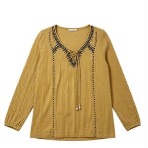 Sonoma Mustard Yellow Blouse with Embellished Details